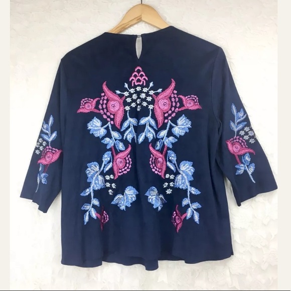 Zara woman Faux Suede Embroidered Floral Blouse - Picture 7 of 8
